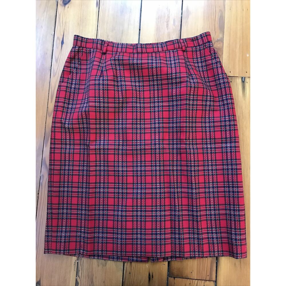 Vintage Pendleton Knockabout Wool Red Tartan Plaid Pencil Skirt USA Made M 34"